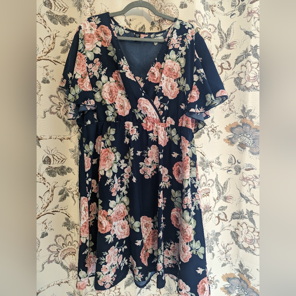 Shein Plus Floral Print Butterfly Sleeve A-line Dress